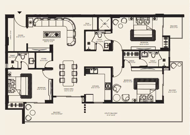 Evara by Sky Vista Homes 3 Bhk Floor Plan