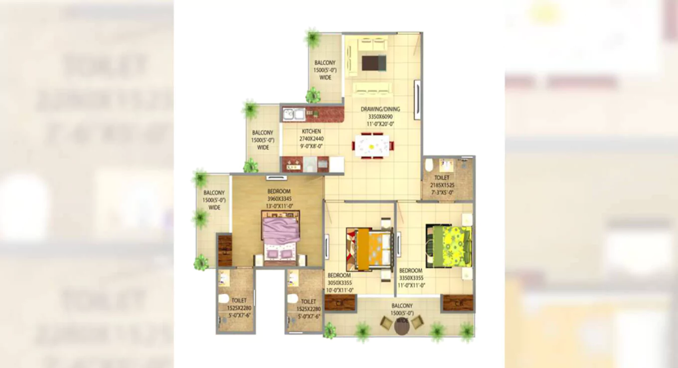 Victory One Central 3 BHK Floor Plan