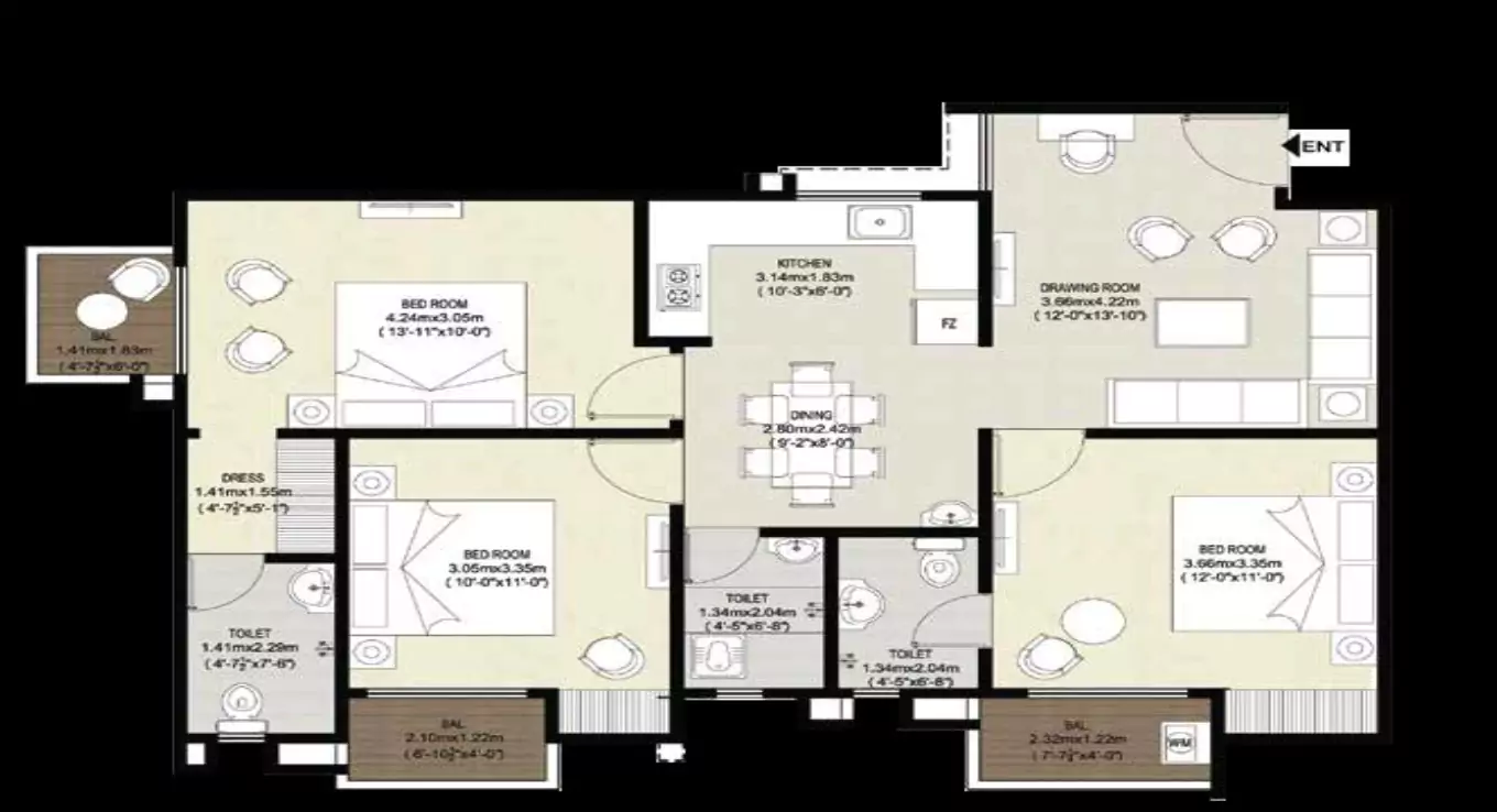 Rudra Shobhagyam 3 BHK Floor Plan