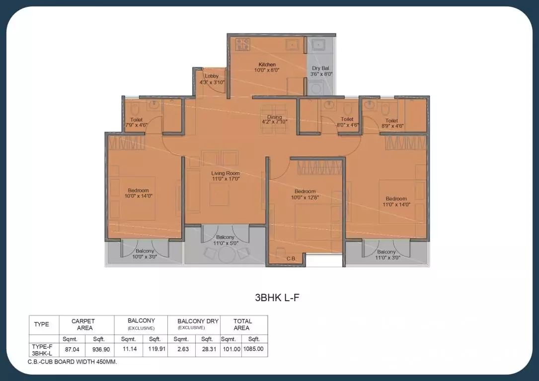 Kohinoor Viva City 3 BHK Floor Plan