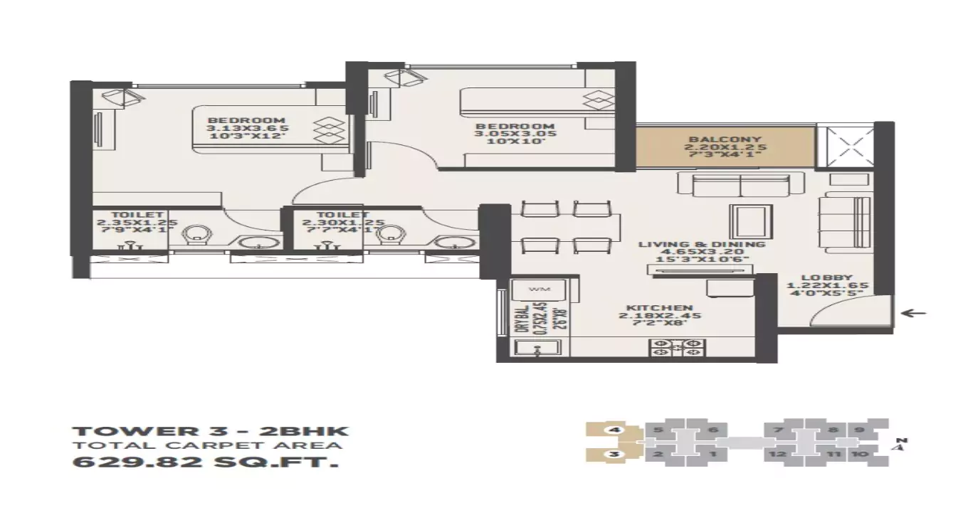 VTP Euphoria 2 BHK Floor Plan