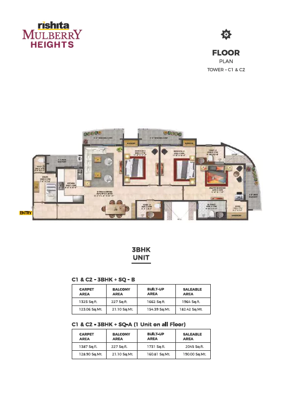 Rishita Mulberry Heights 3 BHK Floor Plan