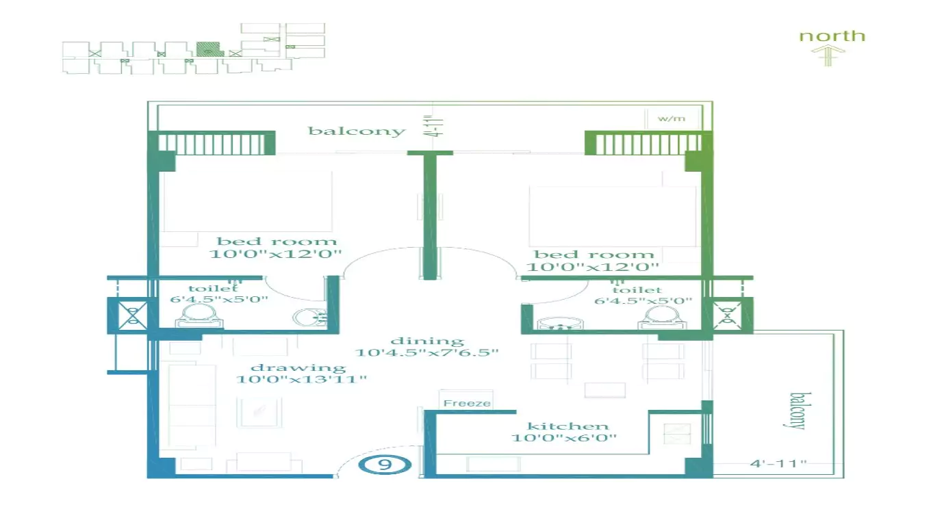 Roma Golf Link Apartment 2 BHK Floor Plan