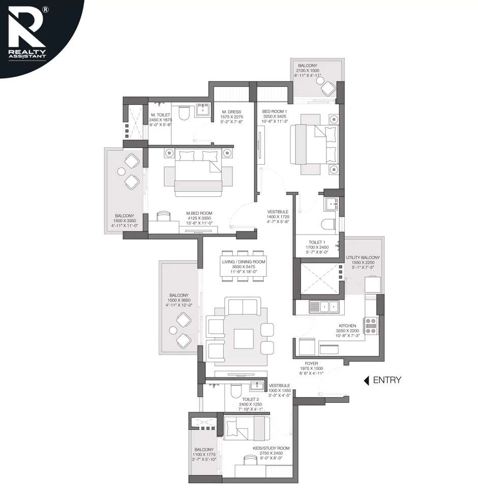 Godrej Nest 3 BHK Floor Plan
