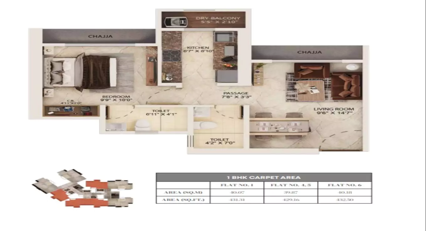 Vihang Capital 1 BHK Floor Plan