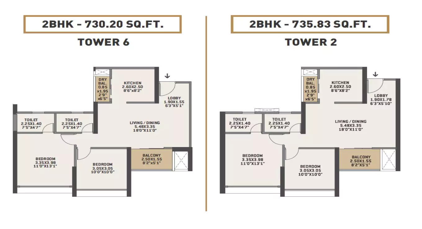 VTP Earth One 2 BHK Floor Plan