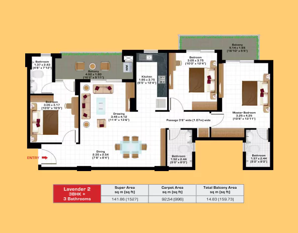 Ashiana Anmol 3 BHK Floor Plan