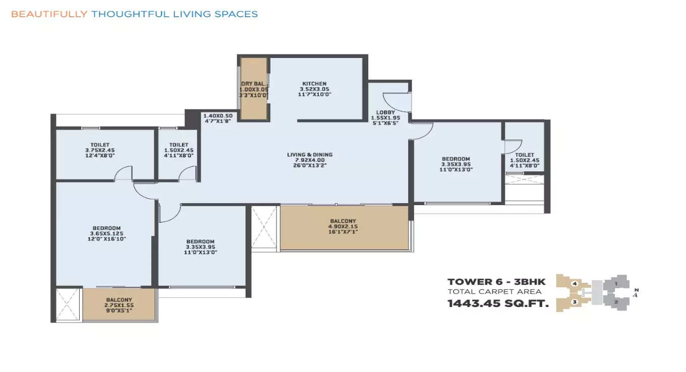 VTP Bellissimo 3 BHK Floor Plan