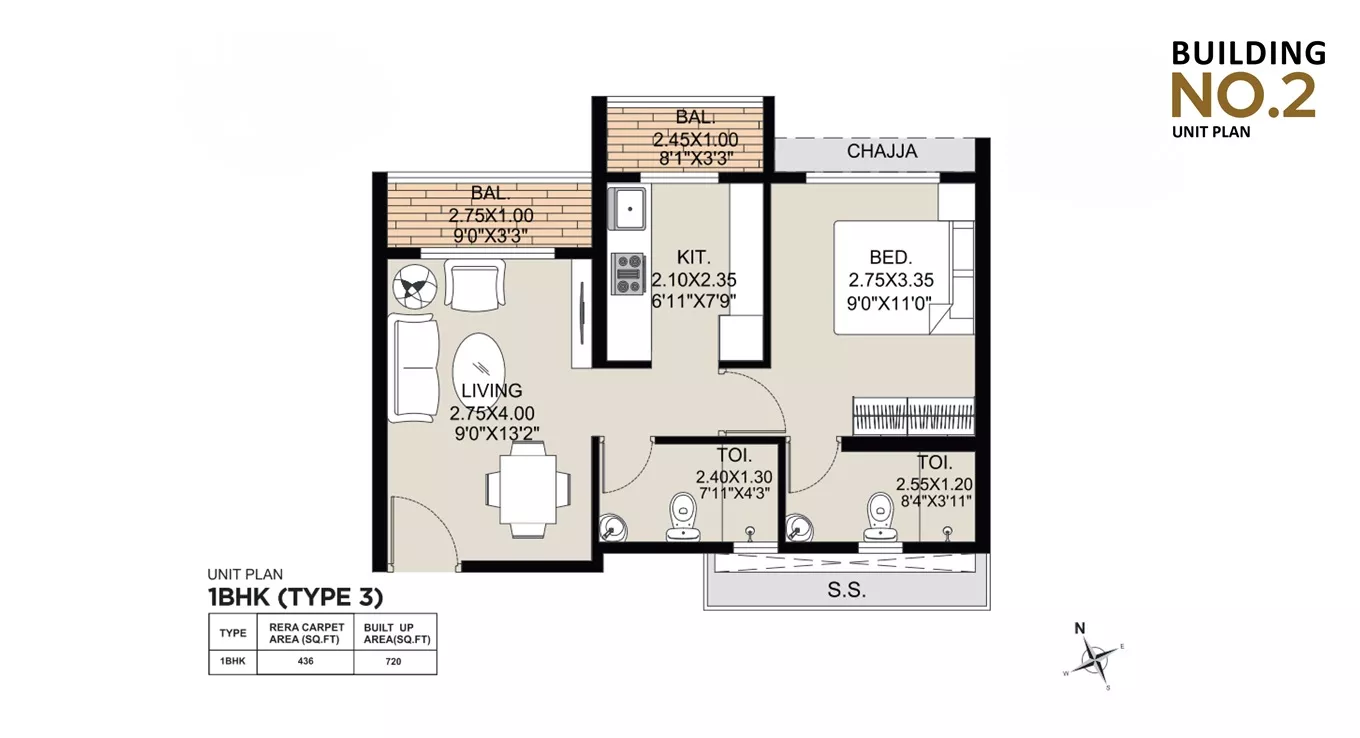 Emperia Hill Crest 1 BHK Floor Plan
