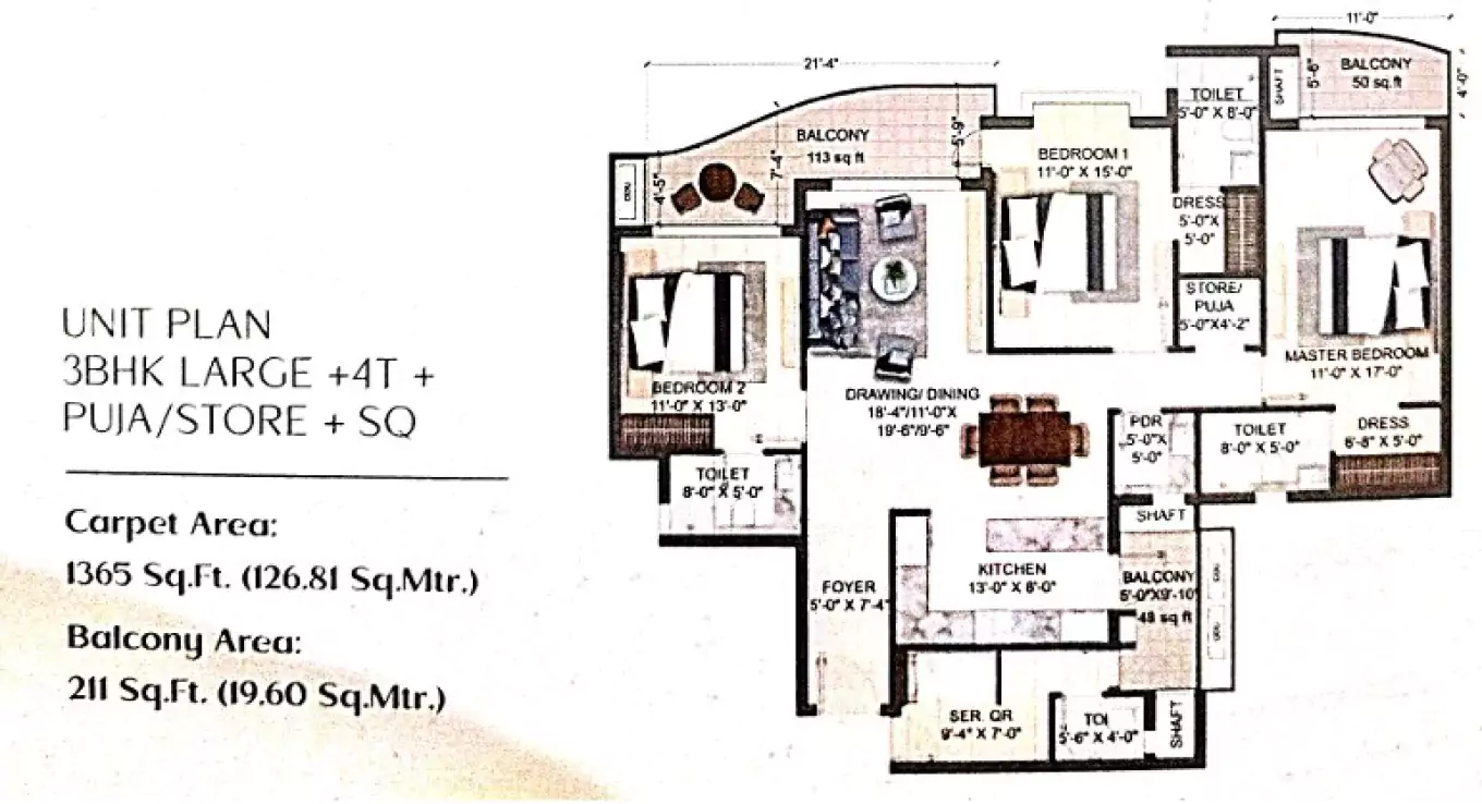 Jashn Elevate 3 BHK (Type 3) Floor Plan