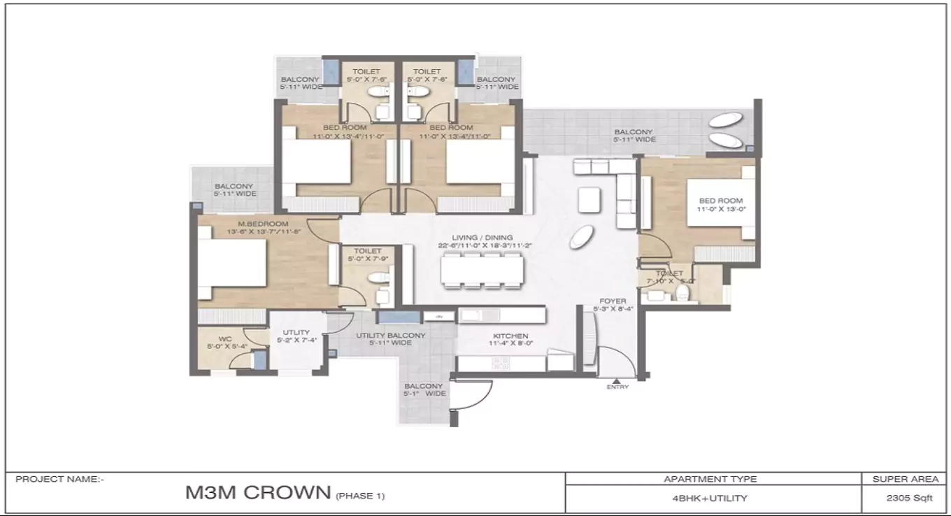 M3M Crown 4 BHK Floor Plan
