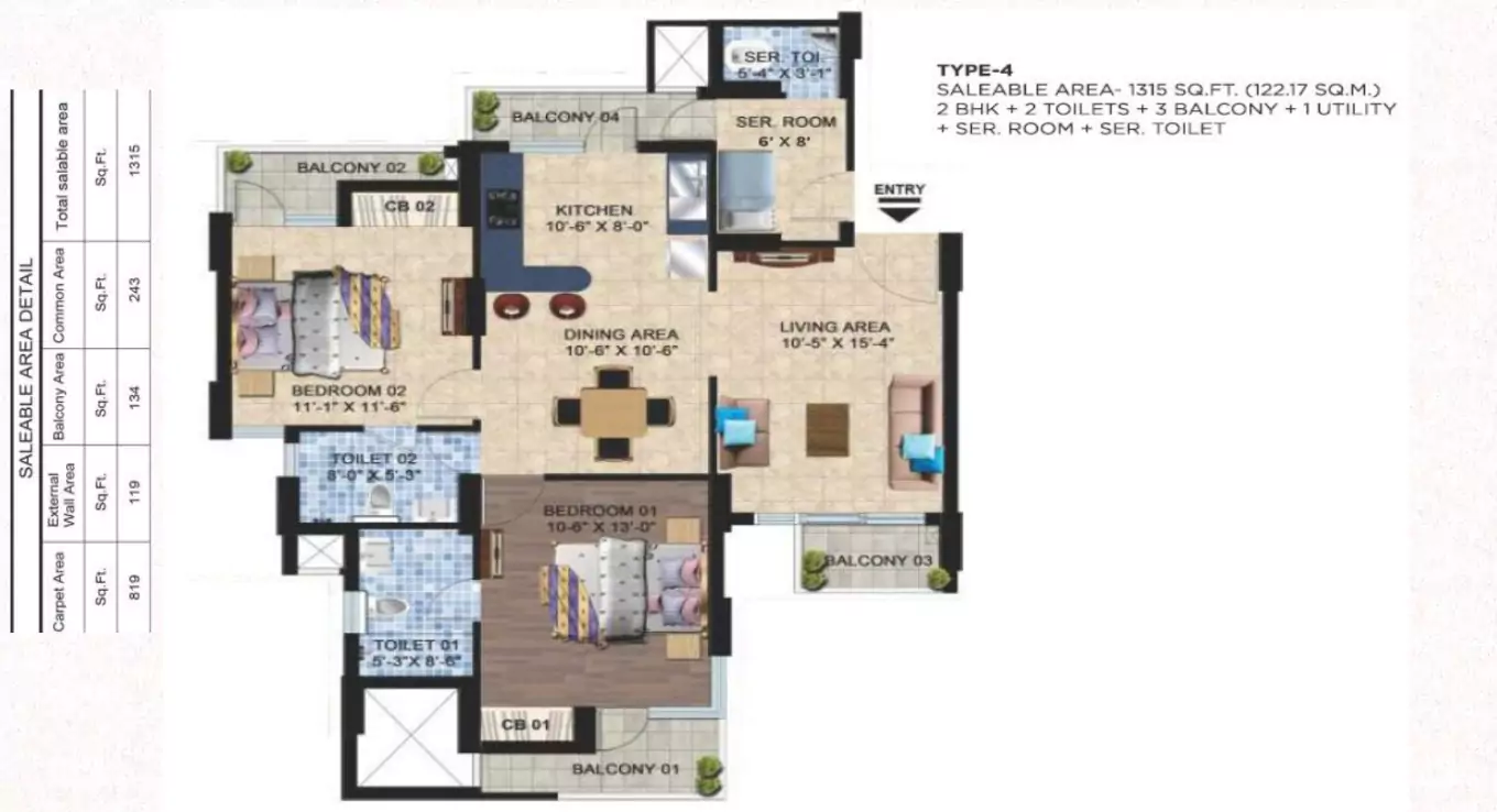 Sikka Kaamna Greens 2 BHK Floor Plan