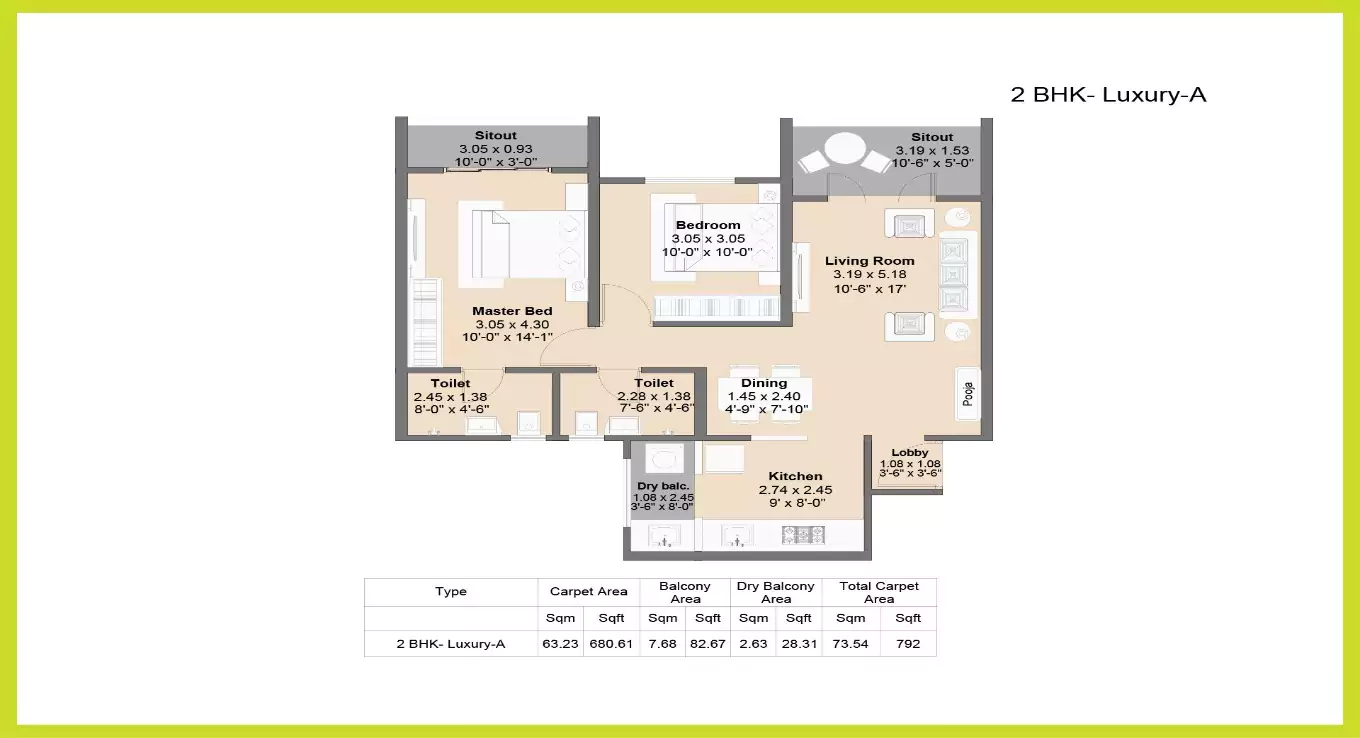 Kohinoor Famville 2 BHK Floor Plan