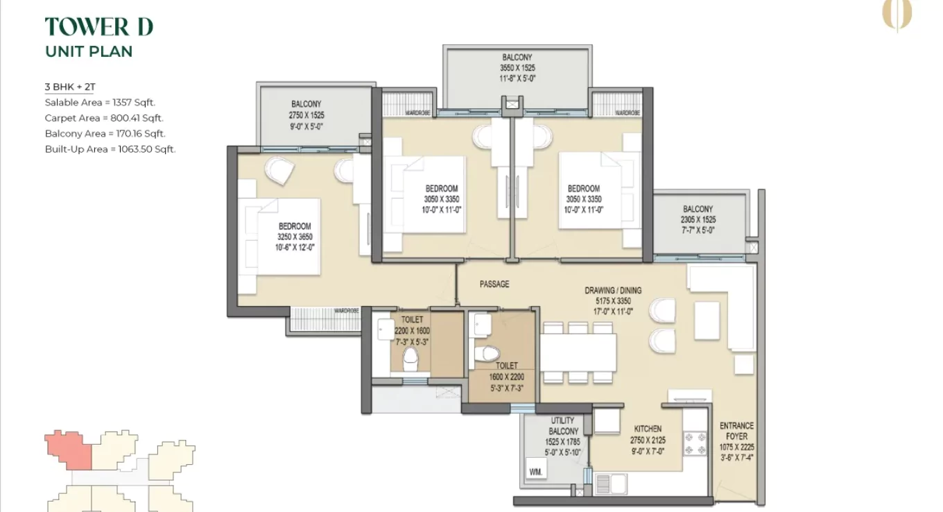 Palm Olympia 3 BHK Floor Plan