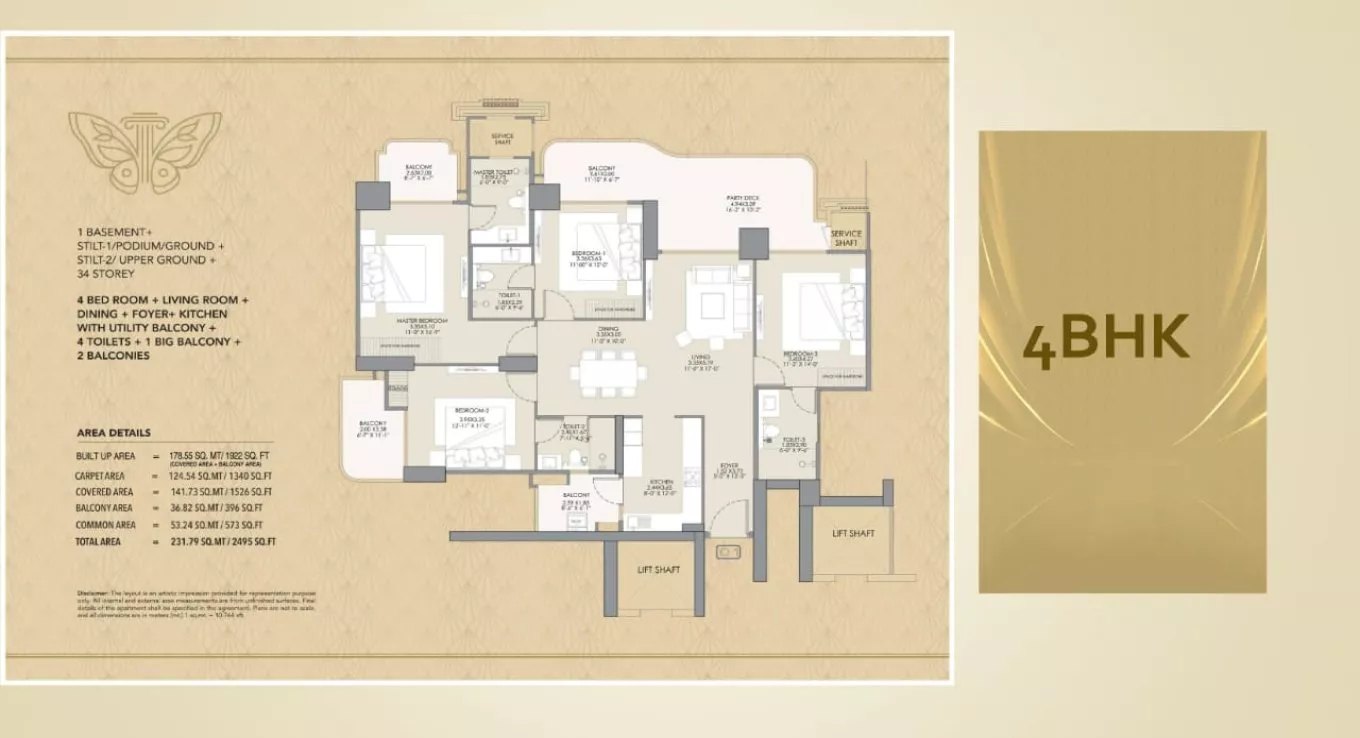 Gaur Chrysalis 4 BHK Floor Plan