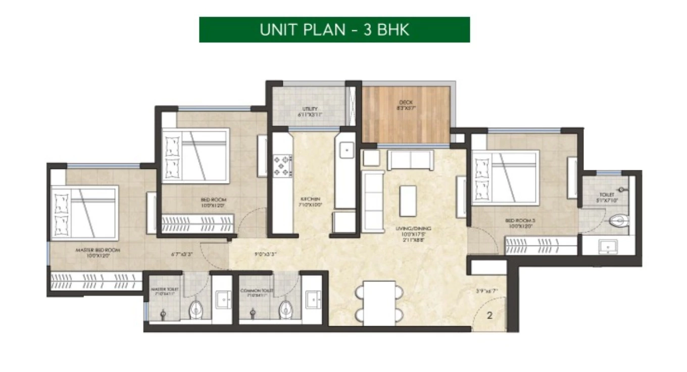 Lodha Amara 3 BHK Floor Plan
