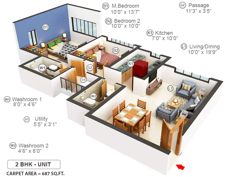 Runwal Bliss 2 BHK Floor Plan