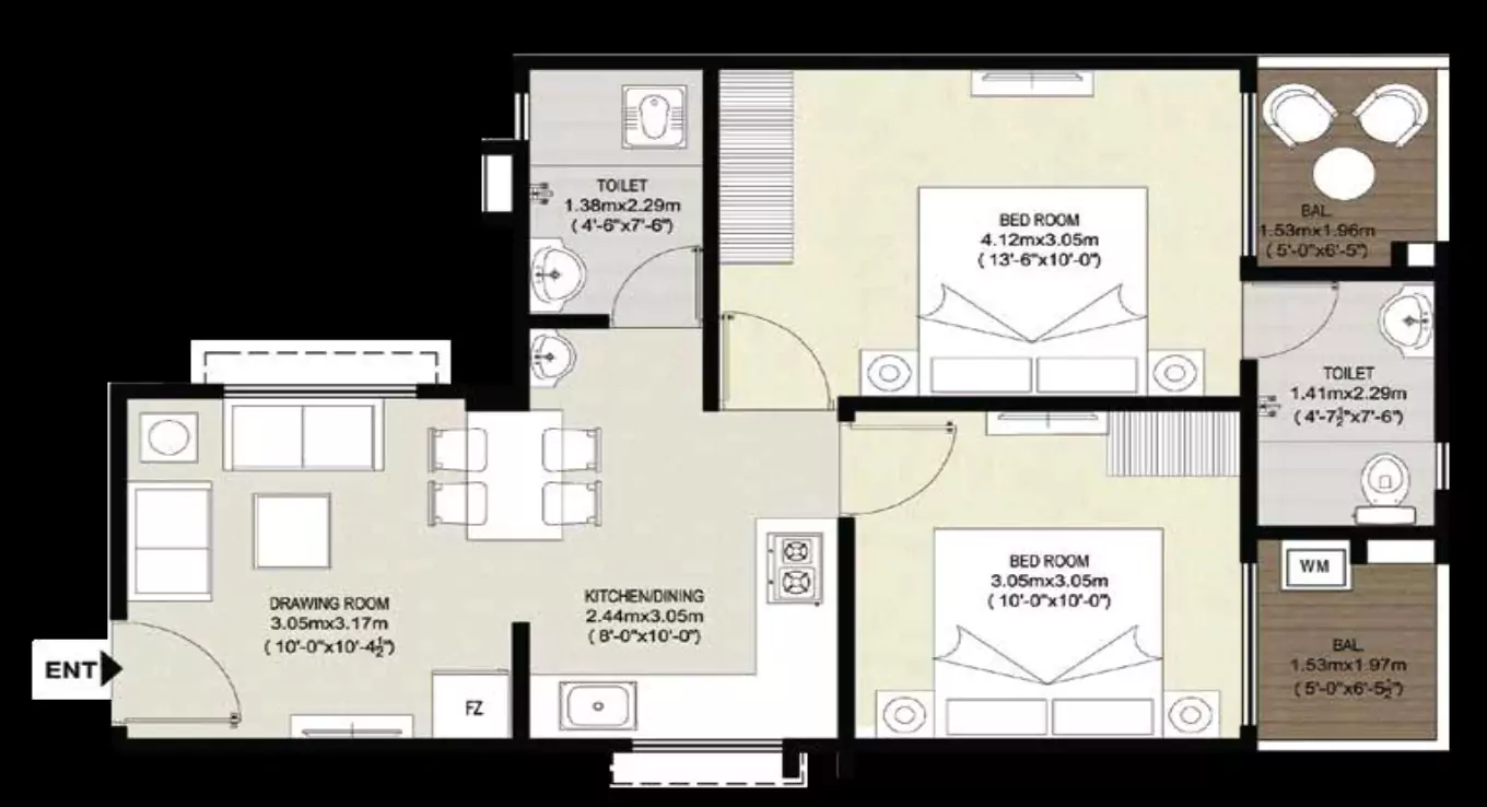 Rudra Shobhagyam 2 BHK Floor Plan
