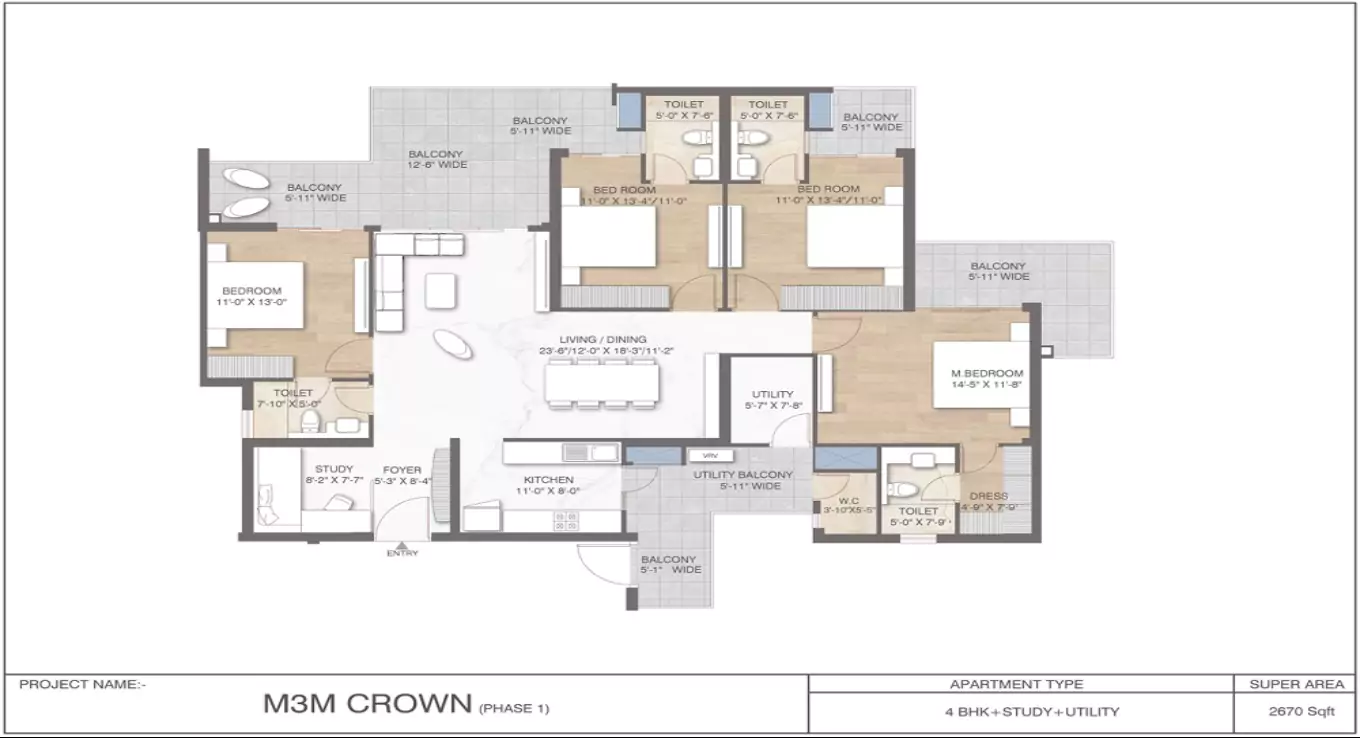 M3M Crown 4 BHK Floor Plan