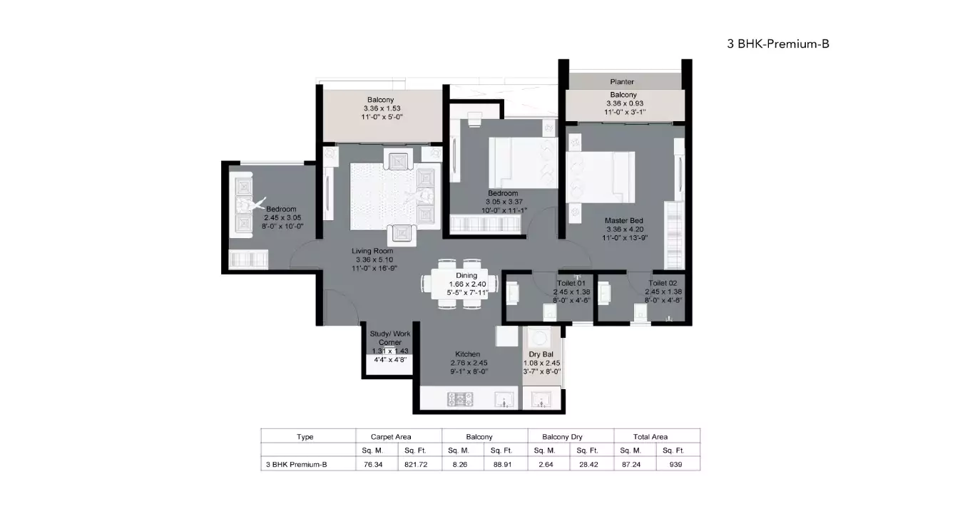 Kohinoor Westview Reserve 3 BHK Floor Plan