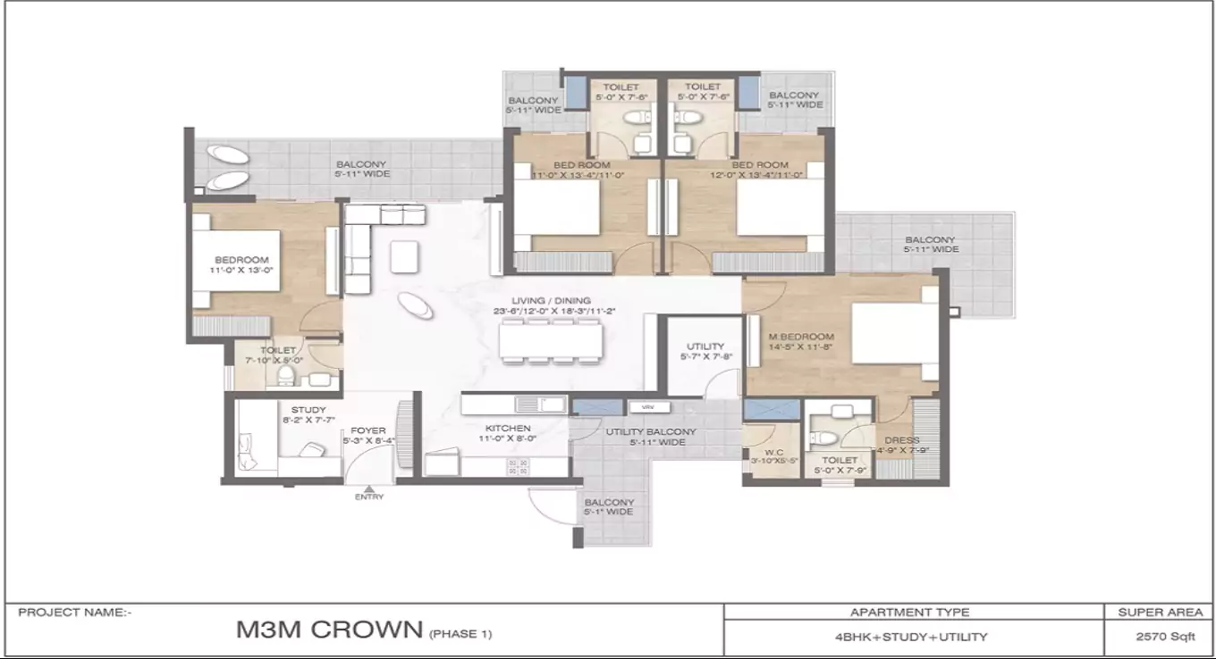 M3M Crown 4 BHK Floor Plan