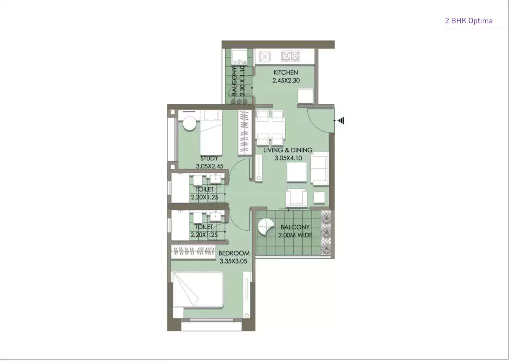 Puraniks Abitante Fiore 2 BHK Floor Plan