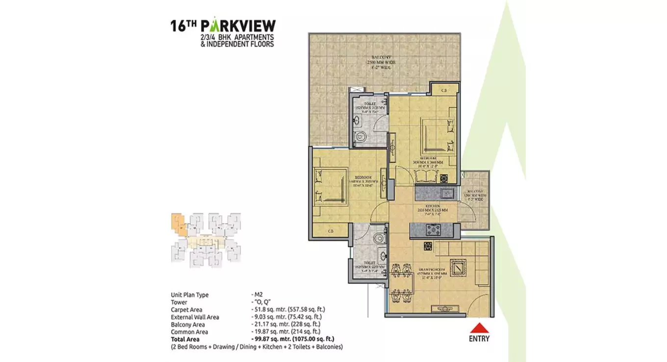 16th Parkview 2 BHK Floor Plan