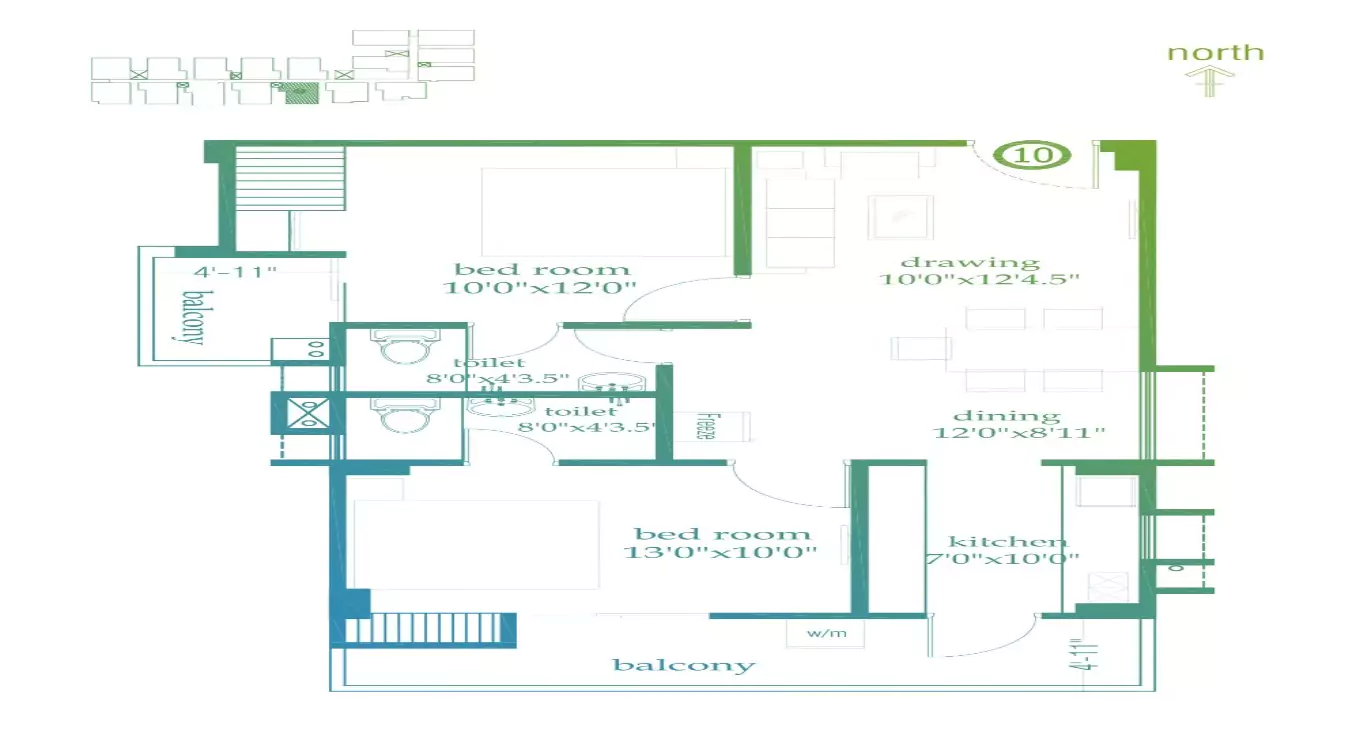 Roma Golf Link Apartment 2 BHK Floor Plan