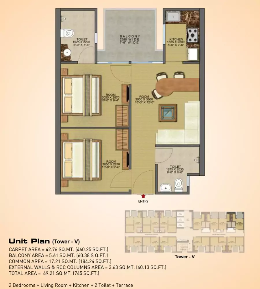 Gaur City 14th Avenue 2 BHK Floor Plan