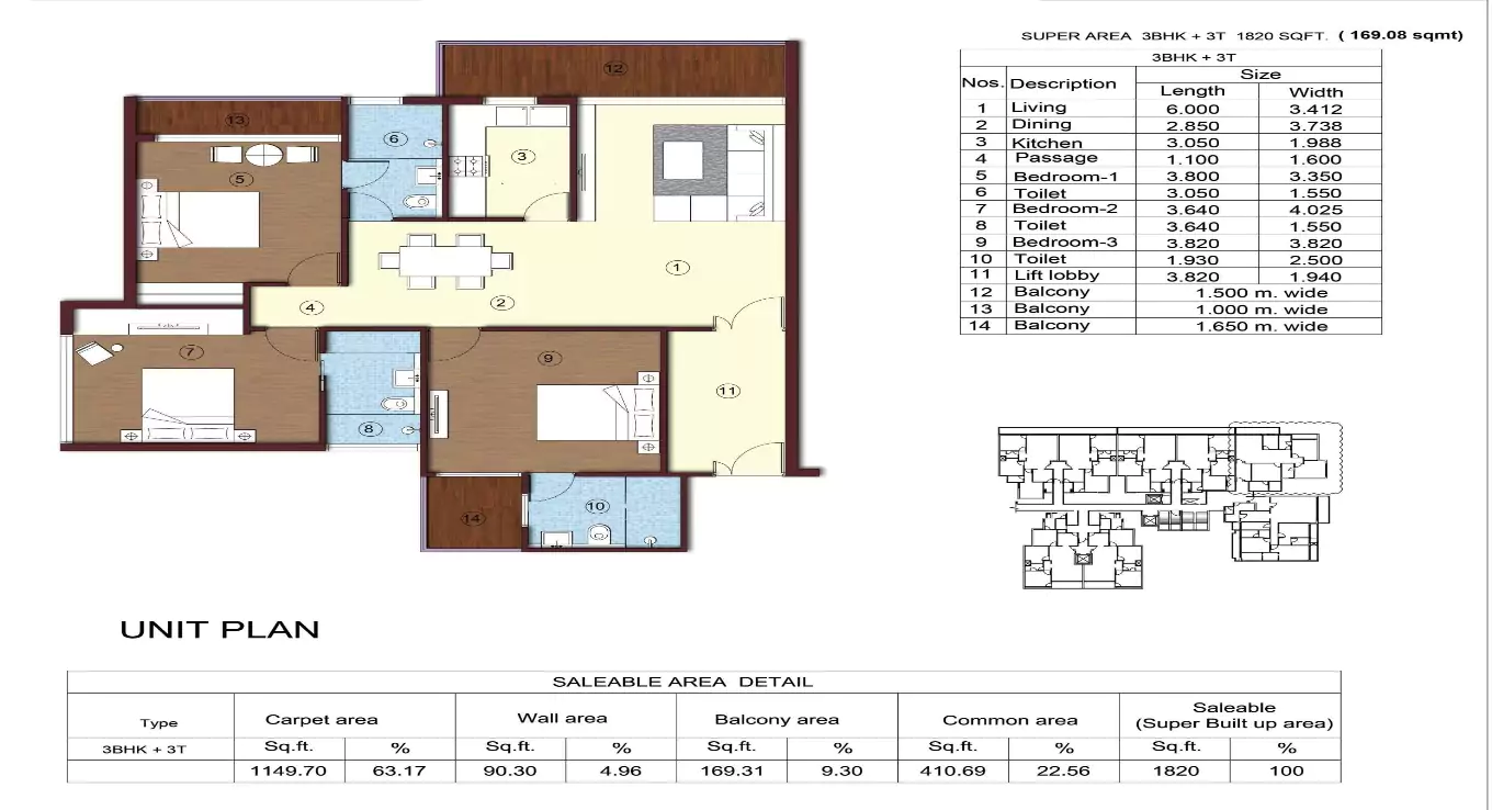 Sikka Kimaya Greens 3 BHK Floor Plan
