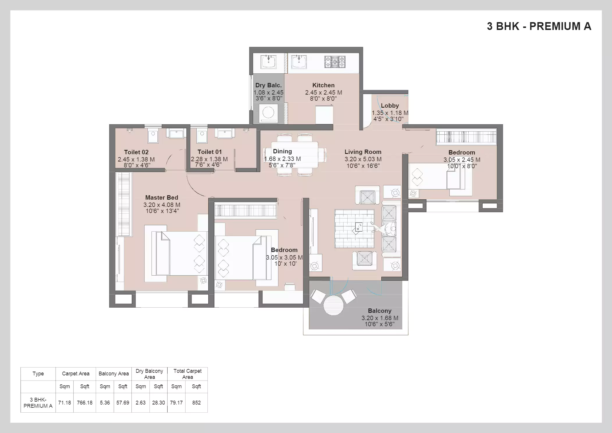 Kohinoor Kaleido 3 BHK Floor Plan