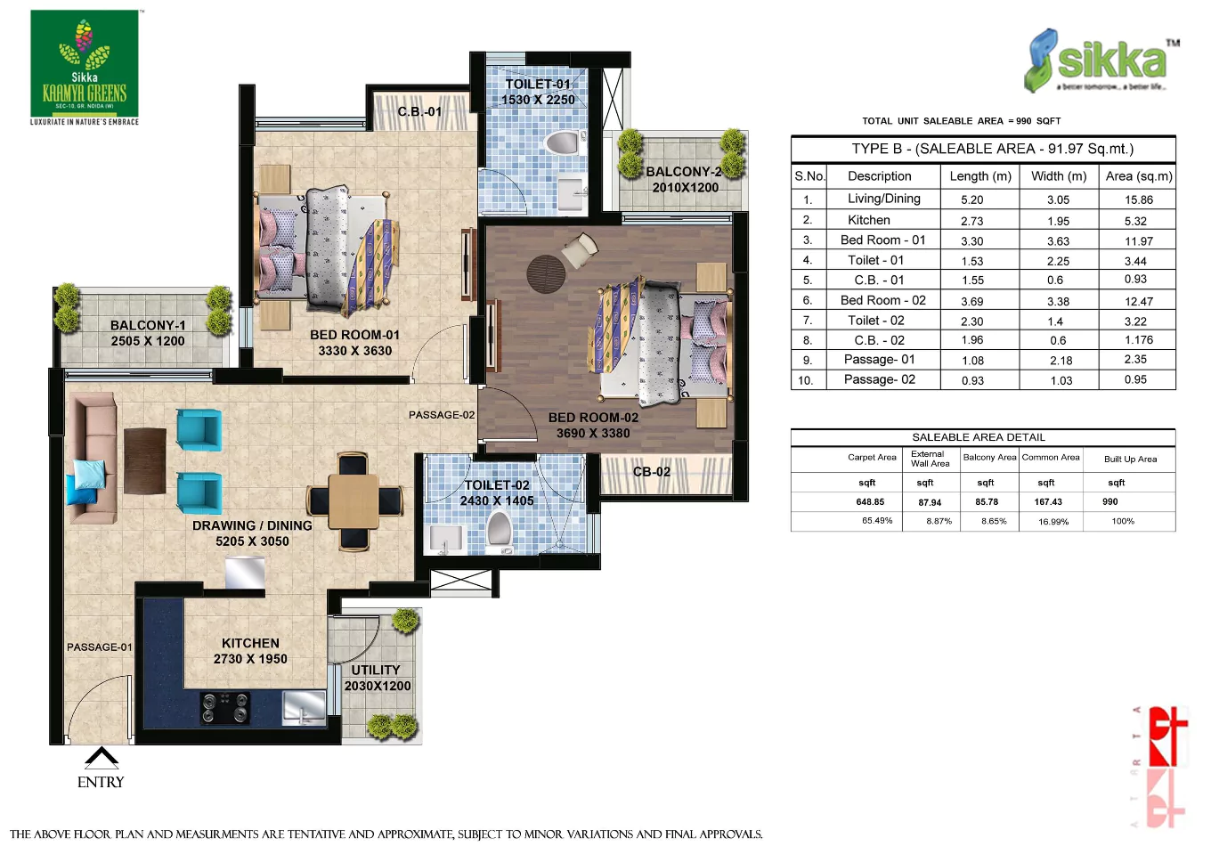 Sikka Kaamya Greens 2 BHK Floor Plan