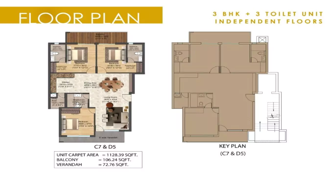 Nimbus The Palm Village 3 BHK (Type 3) Floor Plan