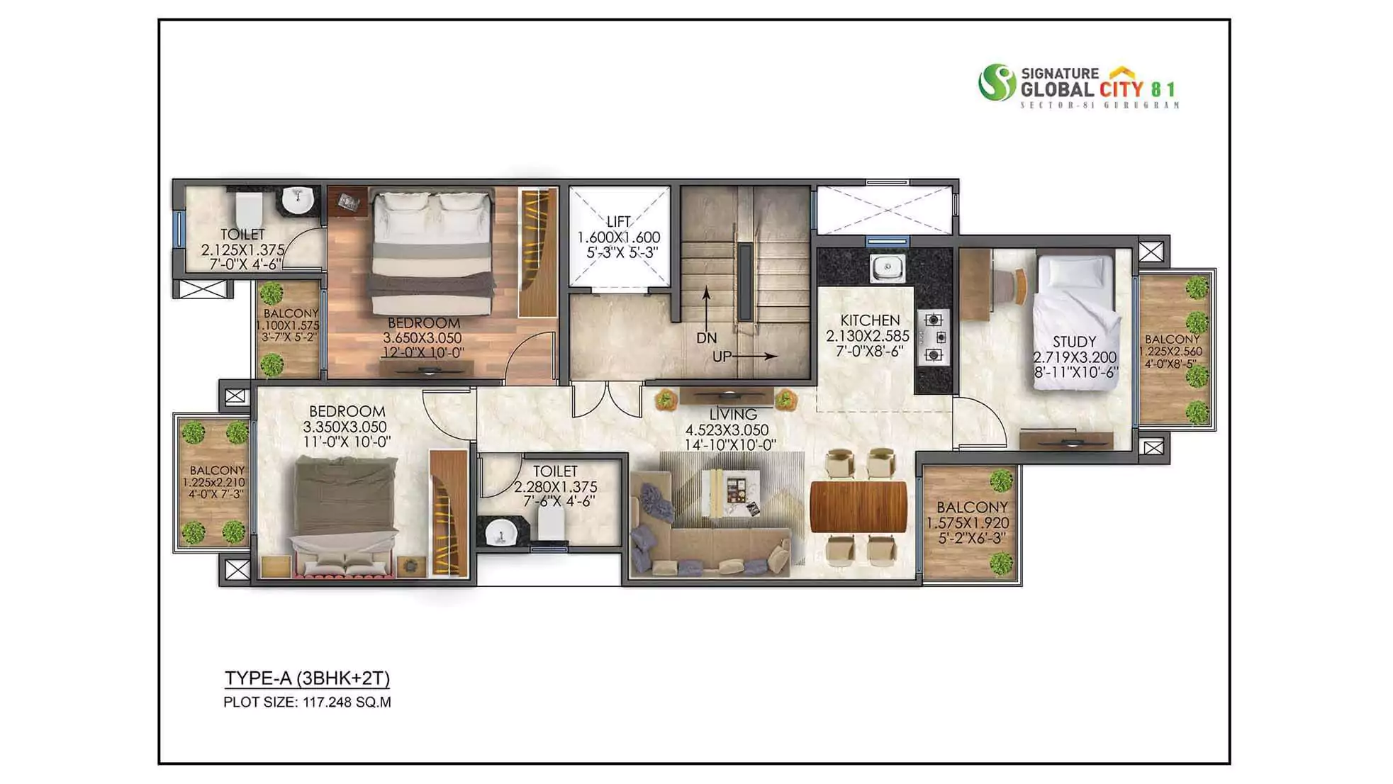 Signature Global City 81 3 BHK Floor Plan