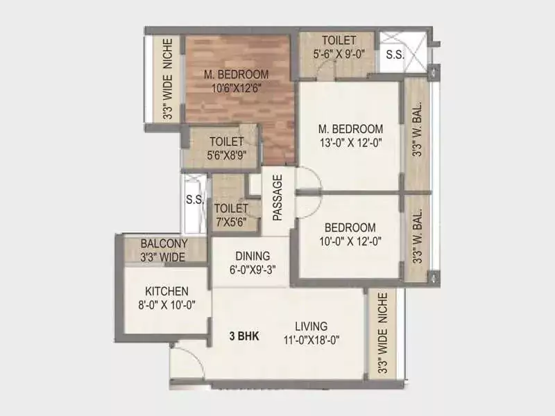 Paradise Sai World City 3 Bhk Floor Plan