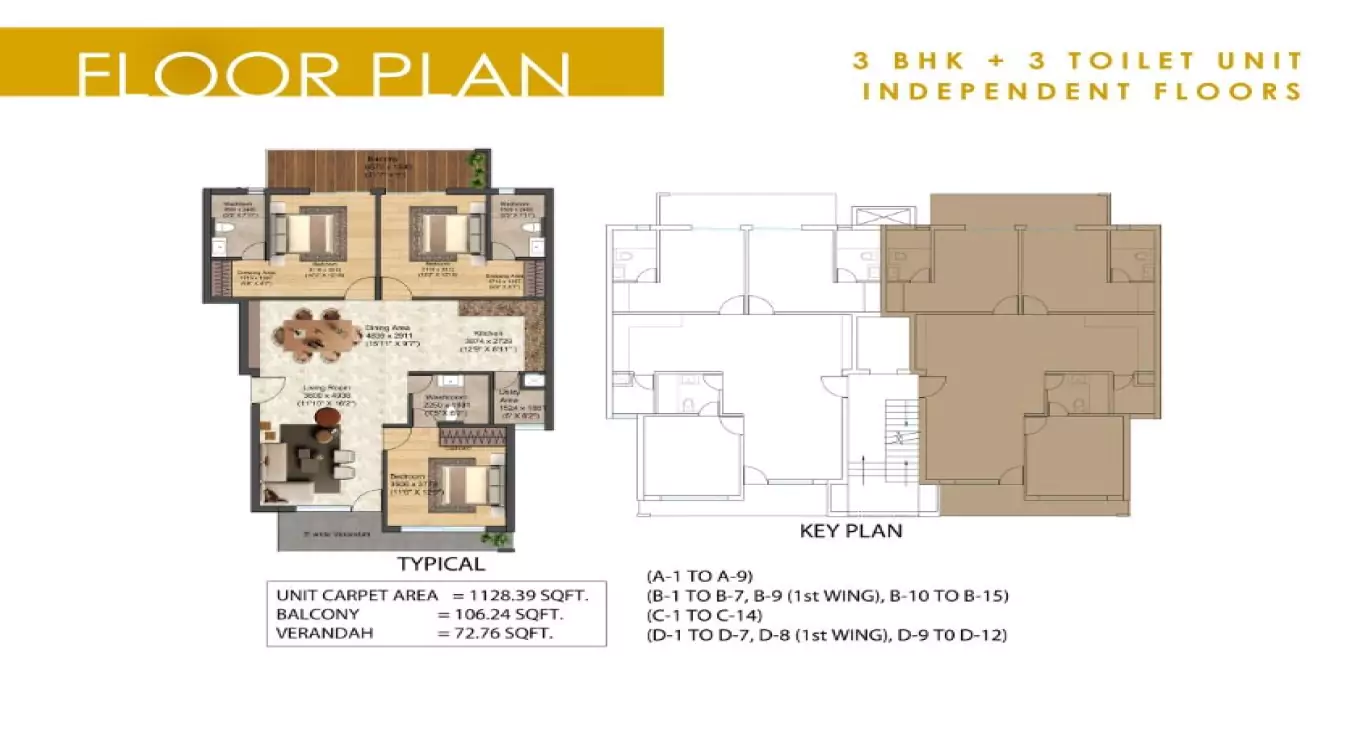 Nimbus The Palm Village 3 BHK (Type 4) Floor Plan