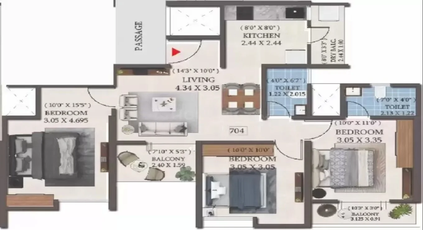 Kolte Patil EQUA 3 BHK Floor Plan