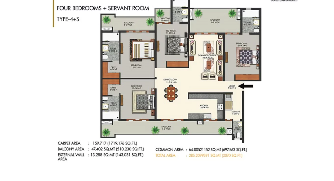 Apex Alphabet 4 BHK Floor Plan