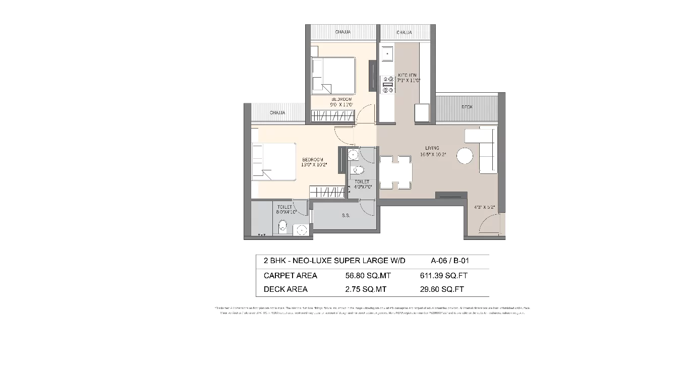 Regents Park 2 BHK Type 4 Floor Plan