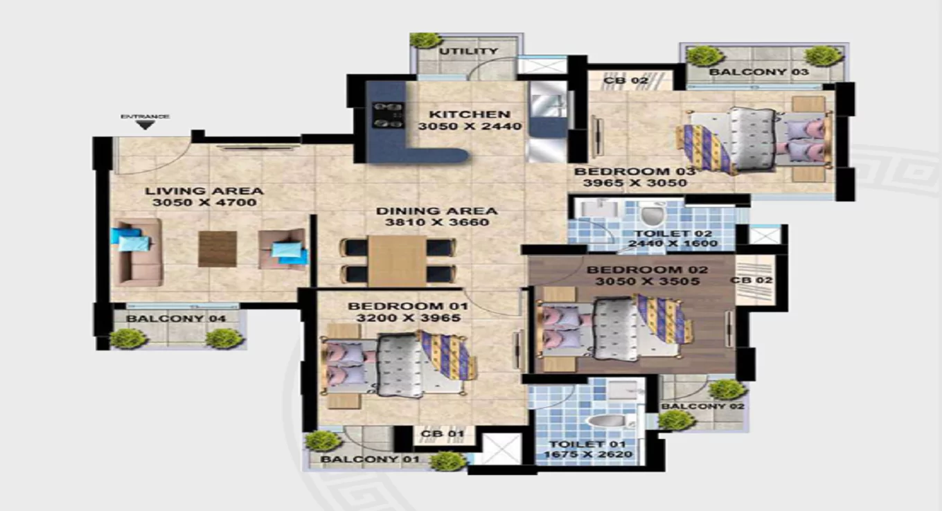 3 BHK Floor Plan Sikka The Crown of Noida