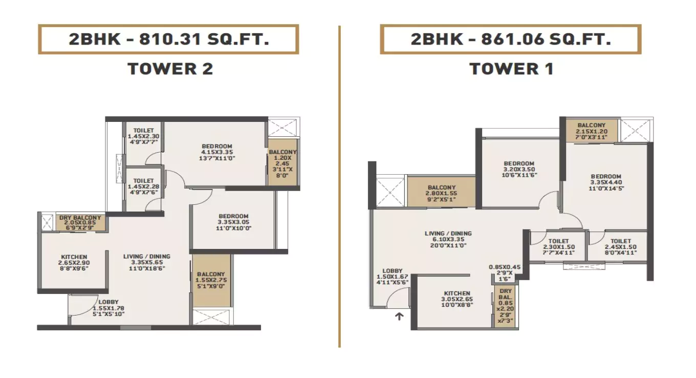 VTP Earth One 2 BHK Floor Plan