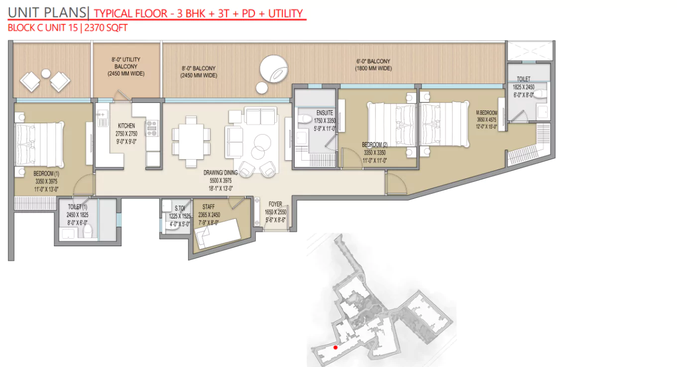 Excentia Tatva 3 BHK Floor Plan
