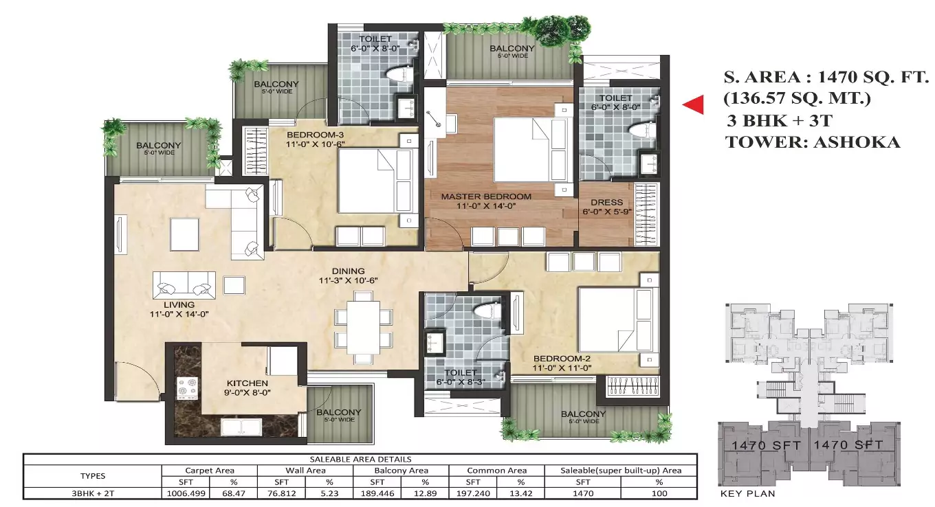 Sikka Kimaantra Greens 3 BHK Floor Plan