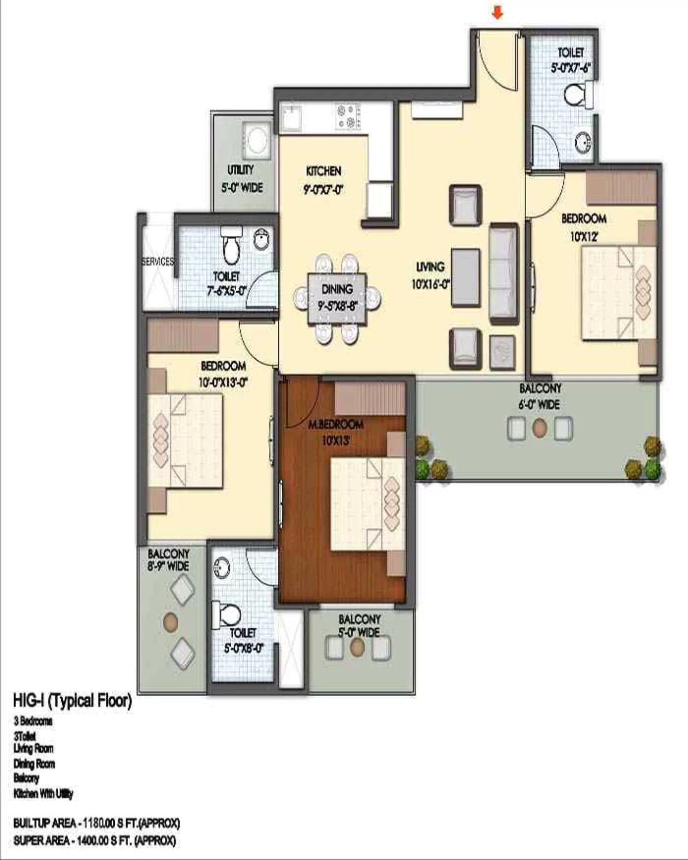 Mahagun Mantra 3 BHK Floor Plan