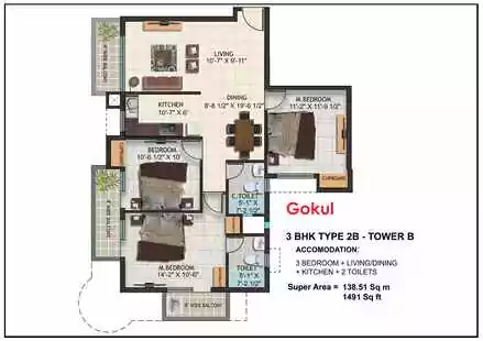 Sri Krishna Vilas 3 BHK Floor Plan