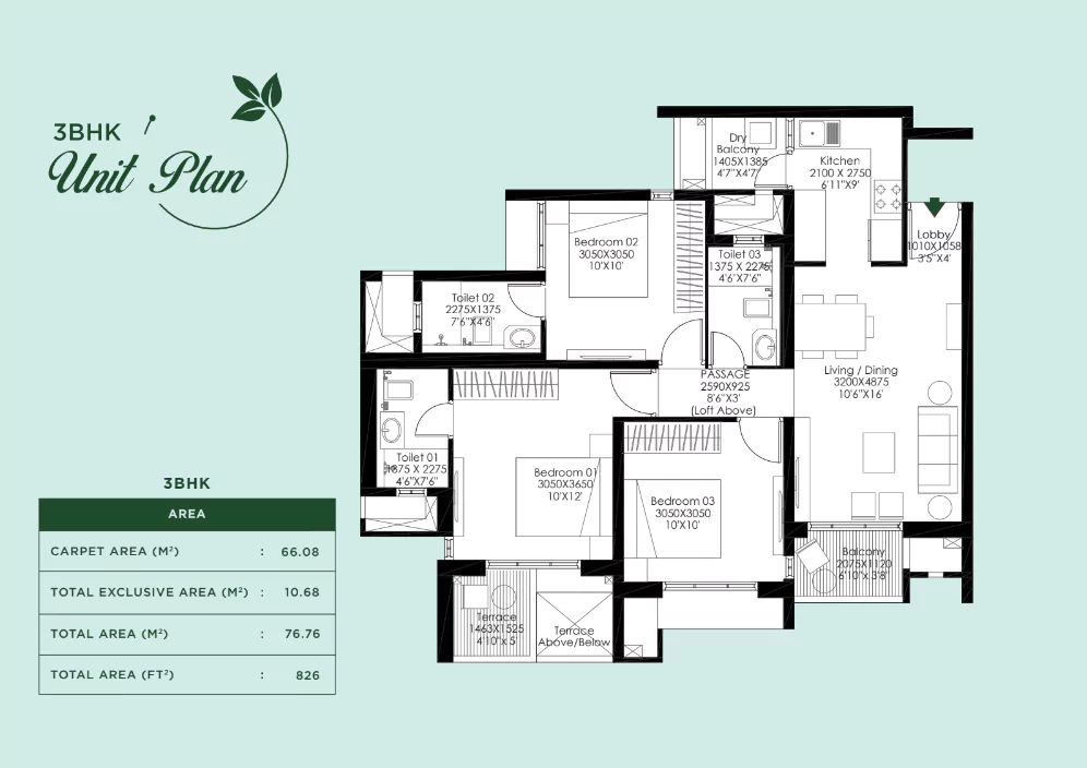 Godrej Meadows 3 BHK Floor Plan