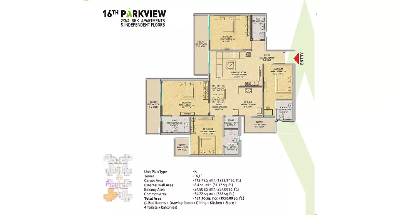 16th Parkview 4 BHK Floor Plan