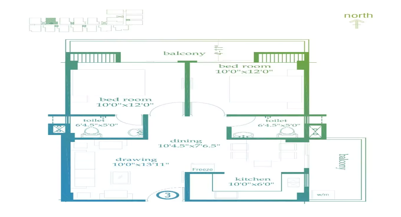 Roma Golf Link Apartment 2 BHK Floor Plan