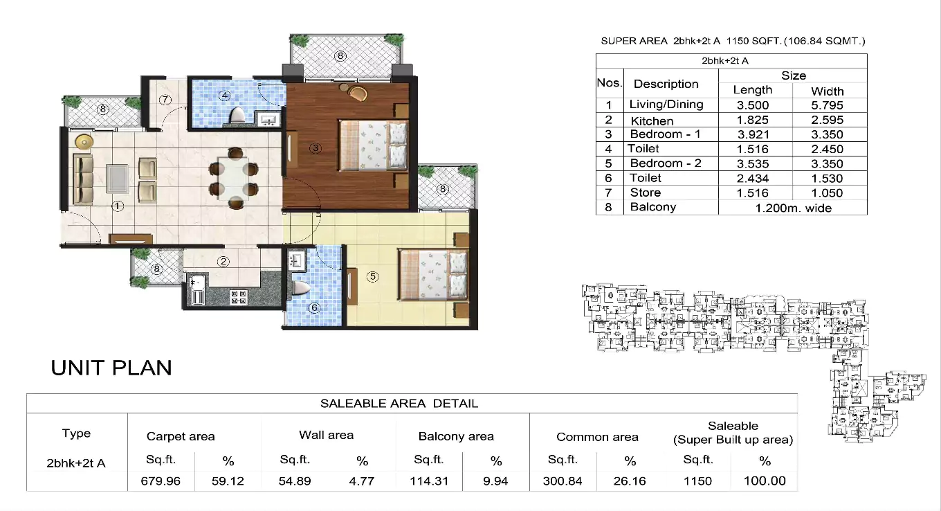 Sikka Kingston Greens 2 BHK Floor Plan
