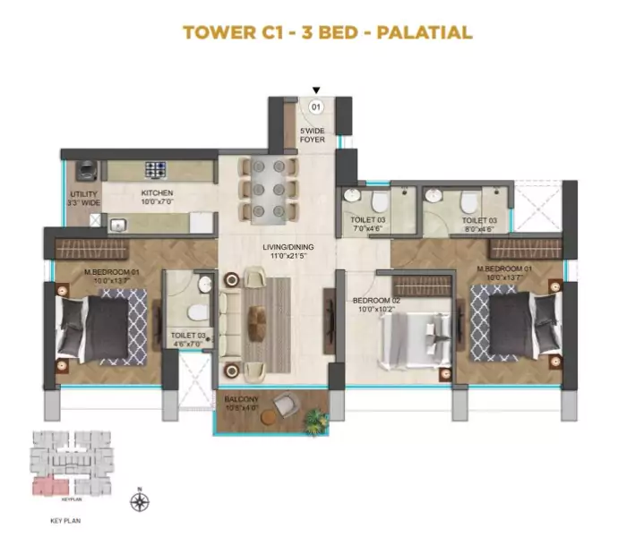Runwal 25 Hour Life 3 BHK Floor Plan